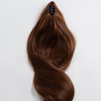 Ponytail Extension in Braun/Kupfer, glatt, 70 cm - Rückansicht