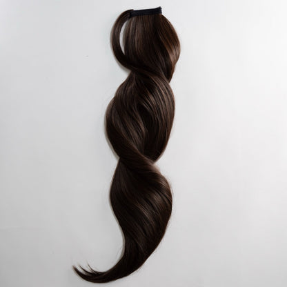 Ponytail Extension in Dunkelbraun Asch, glatt, 70 cm - Frontansicht