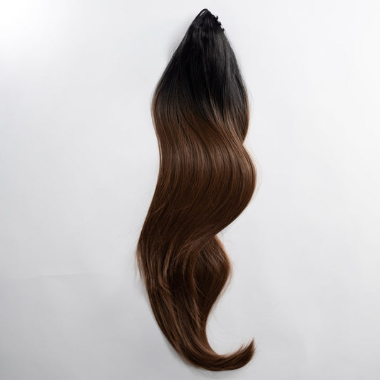 Ponytail Extension in Schwarzbraun/Braun Balayage, glatt, 75 cm - Frontansicht
