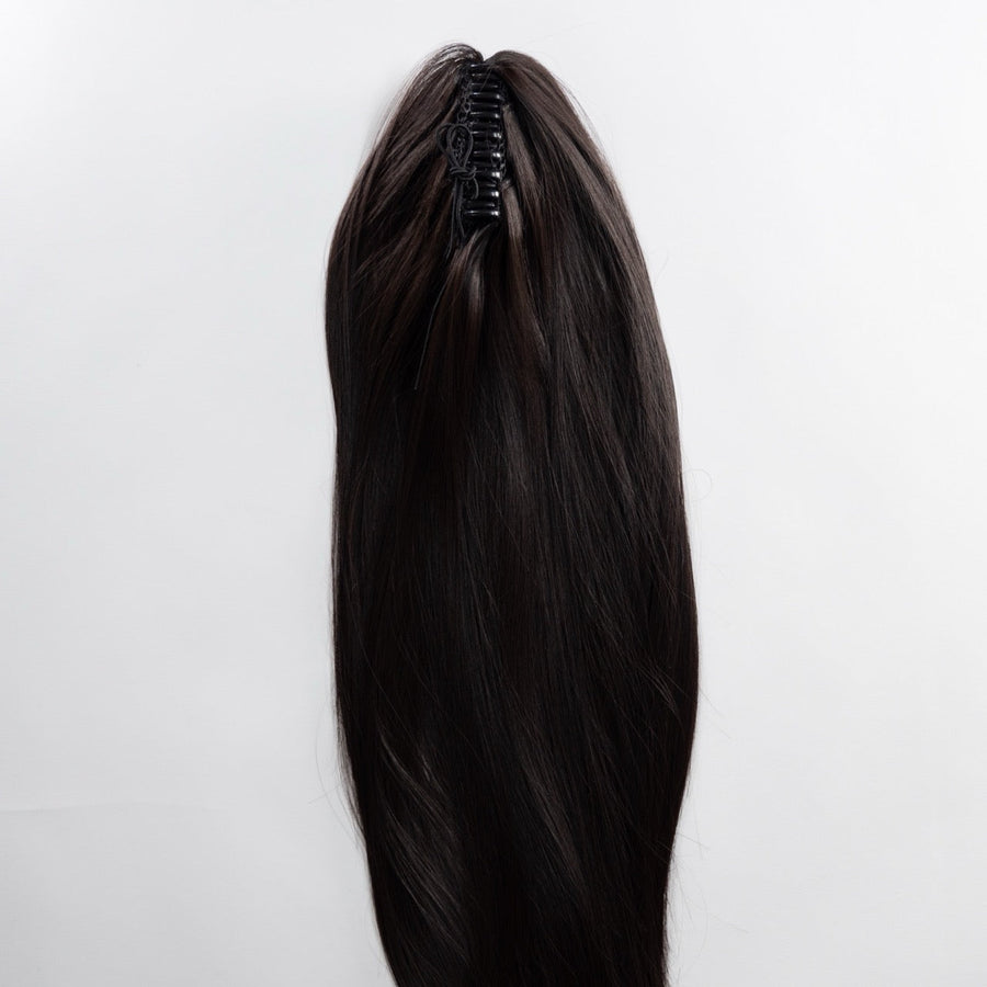 Ponytail Extension in Schwarzbraun, glatt, 70 cm - Rückansicht